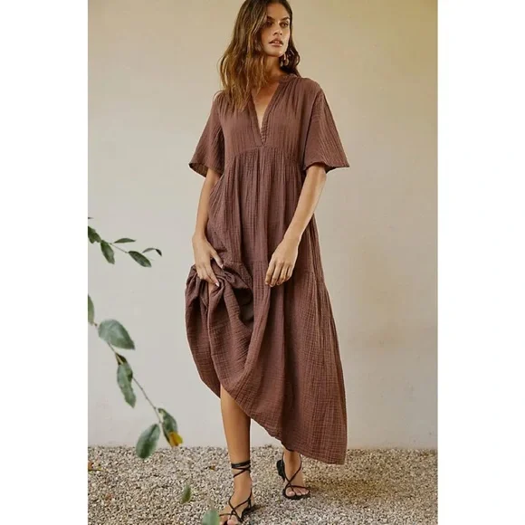 Anthropologie | Cottage Core The Kallie Flowy V-Neck Cotton Maxi Dress ~ NWT M - Picture 1 of 9